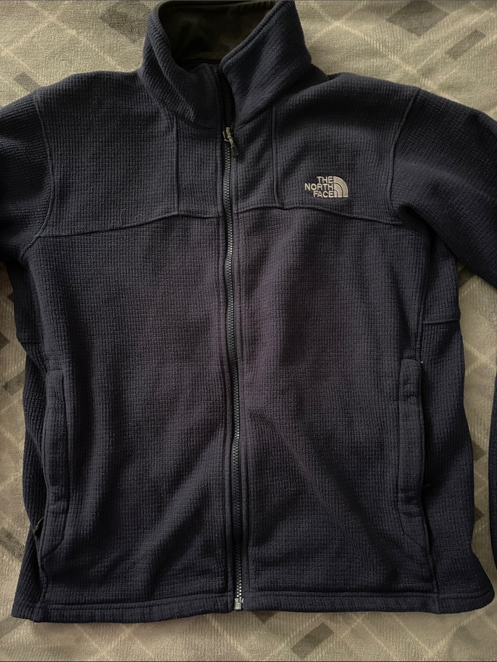 The North Face Dark Navy Zip Up Waffle Fleece Jacket Men’s M blue